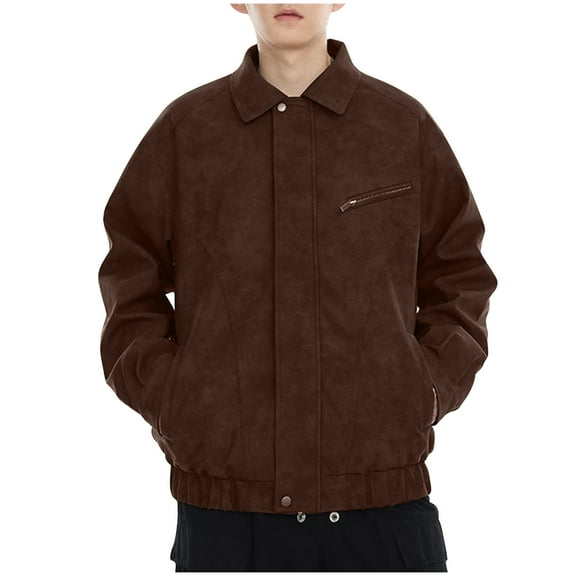 Maoxin Jackets for Men Solid Color Pocket Zipper Jacket Jacket Coffee M
