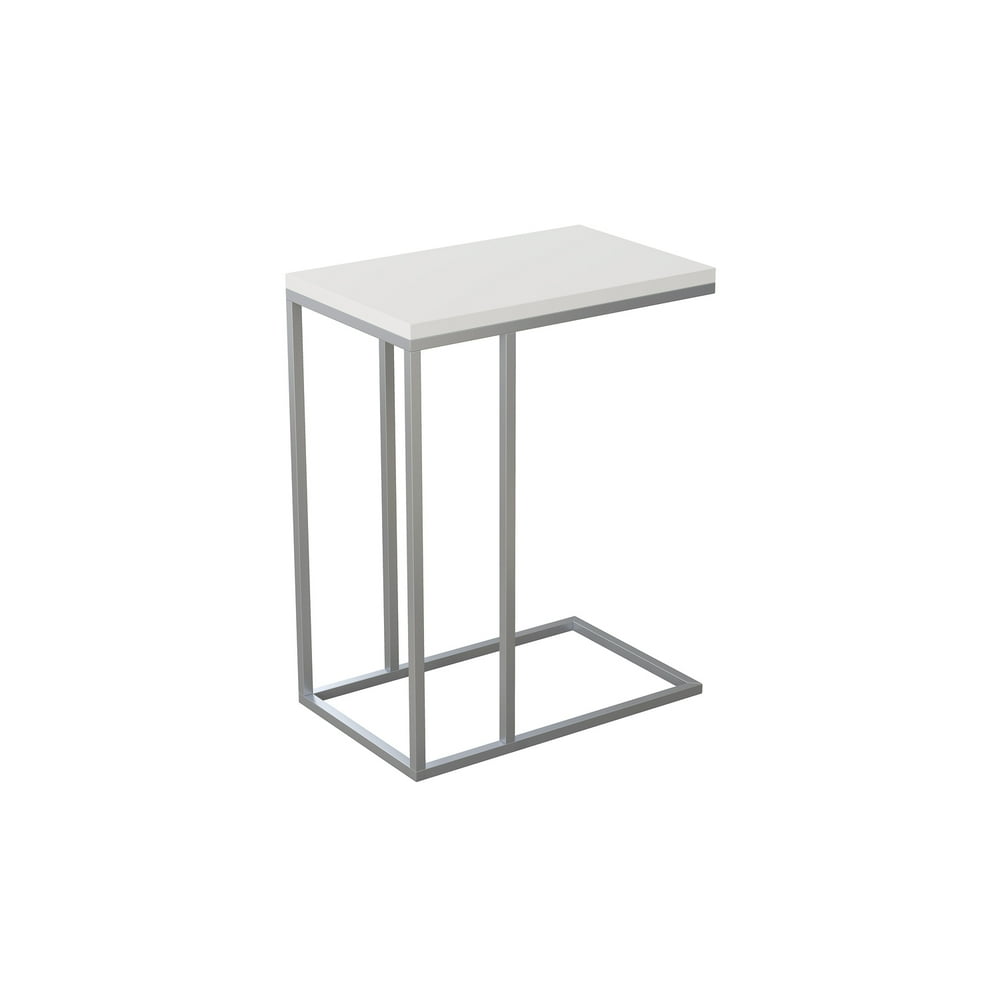 S & Co. Accent Table 19.5L CShaped White Silver Metal