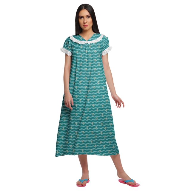 Moomaya Nuisette à Manches Courtes Imprimée pour Femmes, Col en V, Vêtement de Nuit