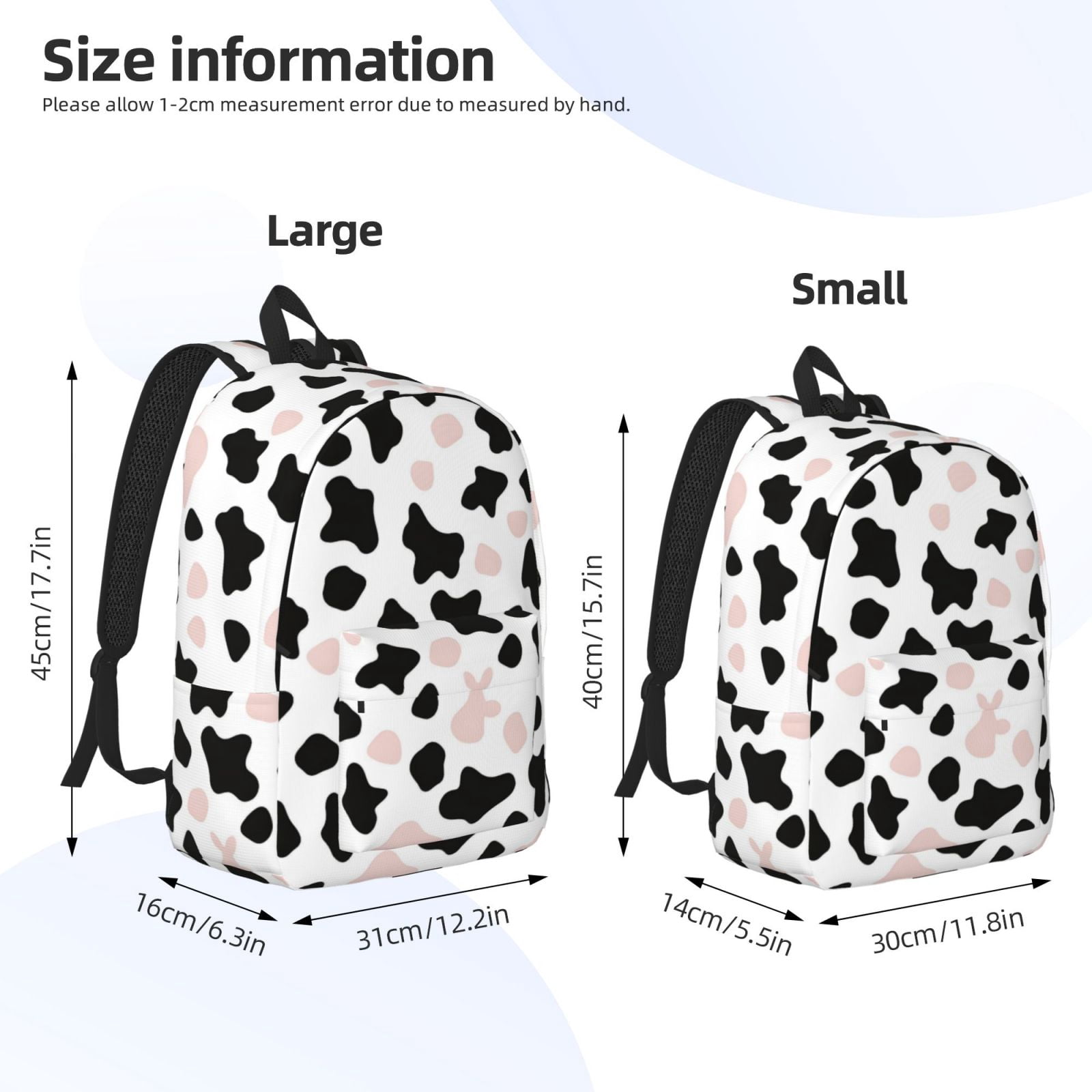 Casual Canvas Backpack Without Interlayer Large Capacity Stick Bag Design For Outdoor Shopping Office Outdoor Sports Simple Cow Print Pattern White Background, Pink And White_3 Medium