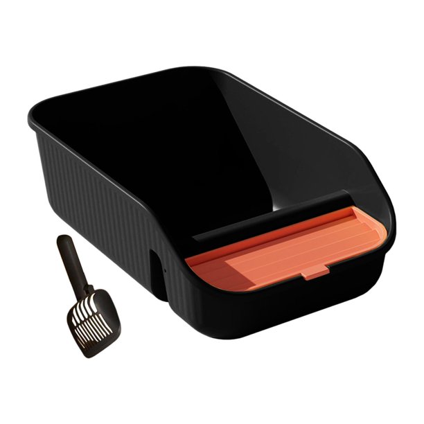 Caja de arena para gatos de interior con marco, grande, antisalpicaduras Negro