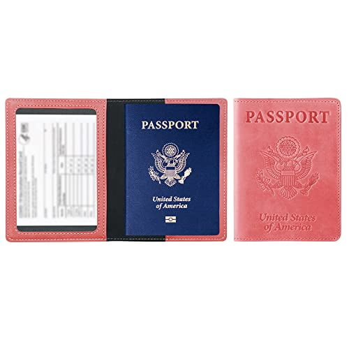 Ciana PU Leather Passport Cover and Card Holder Combo Slim Passport Holder with Card Protector Slot (Pink)