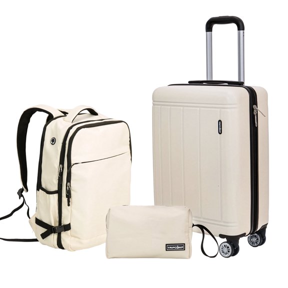 Tripcomp 3 Piece Carry-on Luggage Sets, Hardside Suitcase with Spinner Wheels,Travel Backpack and a Packing Cube (White)