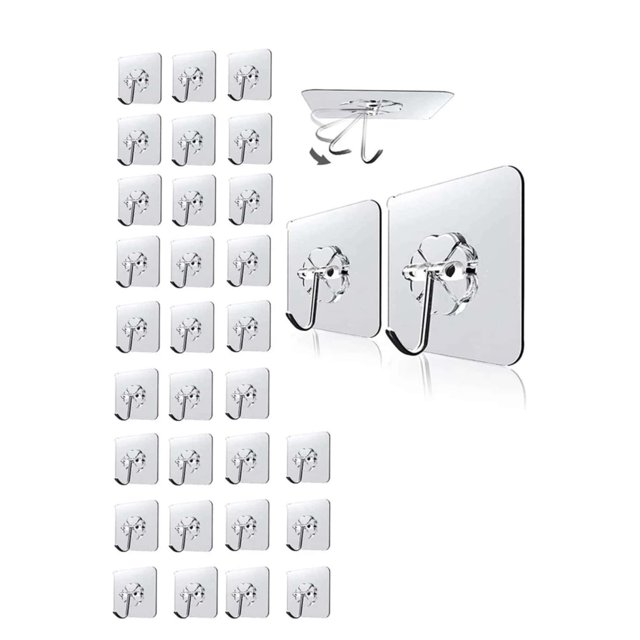 10pcs Transparent Stainless Steel Strong Self Adhesive Hooks Key Storage Hanger For Kitchen Bathroom Door Wall Multi-Function
