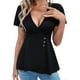 thumbnail image 1 of Gibobby Playera de manga corta con cuello en V Top manga corta ajustado sexy con cuello en V color liso para mujer(Negro,CH), 1 of 5