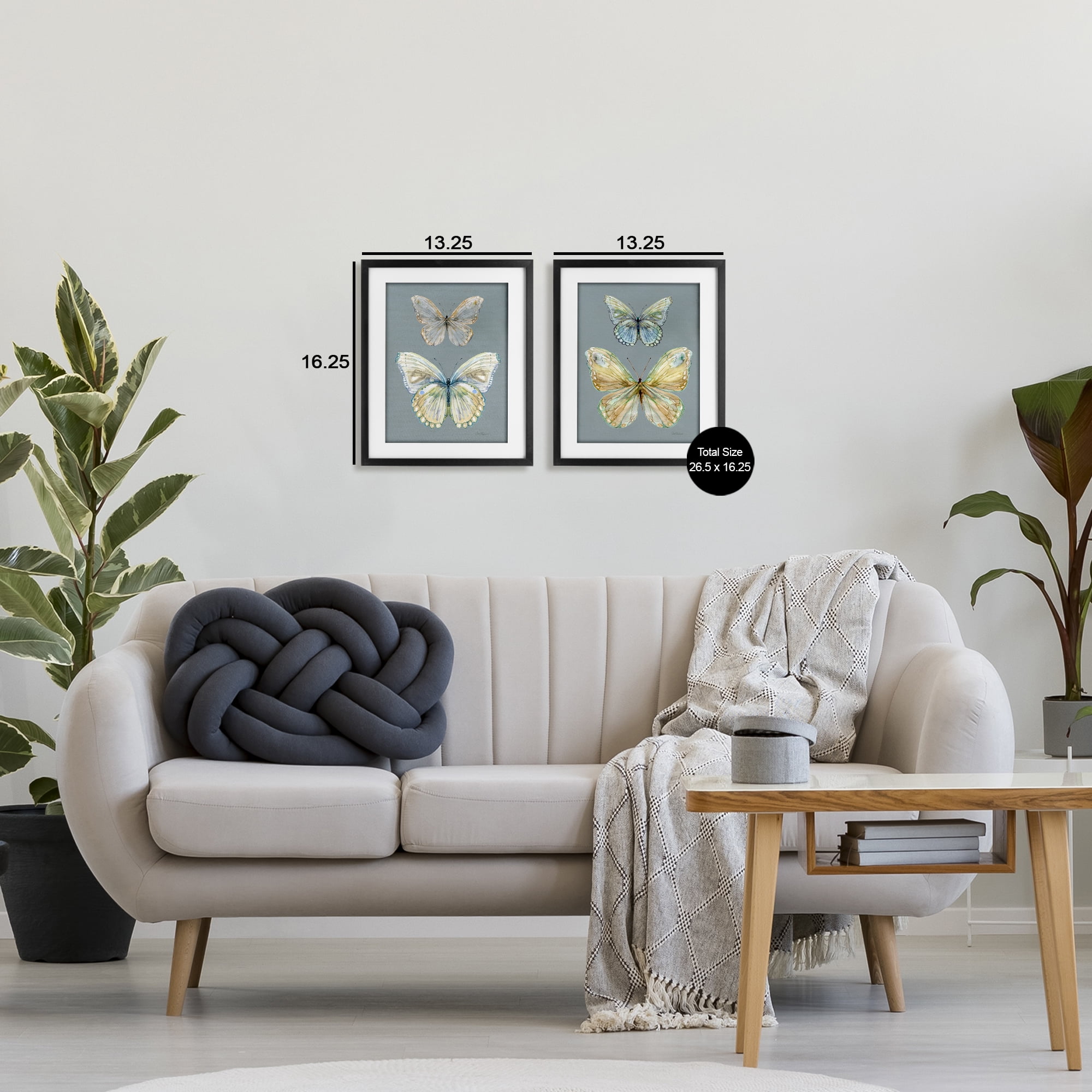 Stupell Industries Butterfly Pairs over Slate 2 Piece Black Framed Print Under Glass Set, design by Carol Robinson