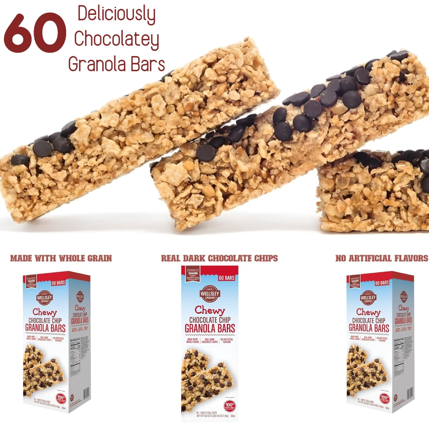 Chewy Chocolate Chip Granola Bars, 60 Count, 3 lbs 4.8 oz