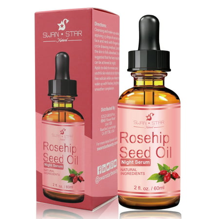 SWAN ☆ STAR Natural Rosehip Seed Serum for Face, 2 fl.oz Organic Vitamin C Serum Skin Renewal Brightening Complexion Anti Aging
