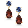 thumbnail image 2 of Gem Stone King 18K Yellow Gold Plated Silver Red Garnet and Blue Created Sapphire Earrings for Women | 8.34 Cttw | Gemstone January Birthstone | Pear Shape 12X8MM, 2 of 4