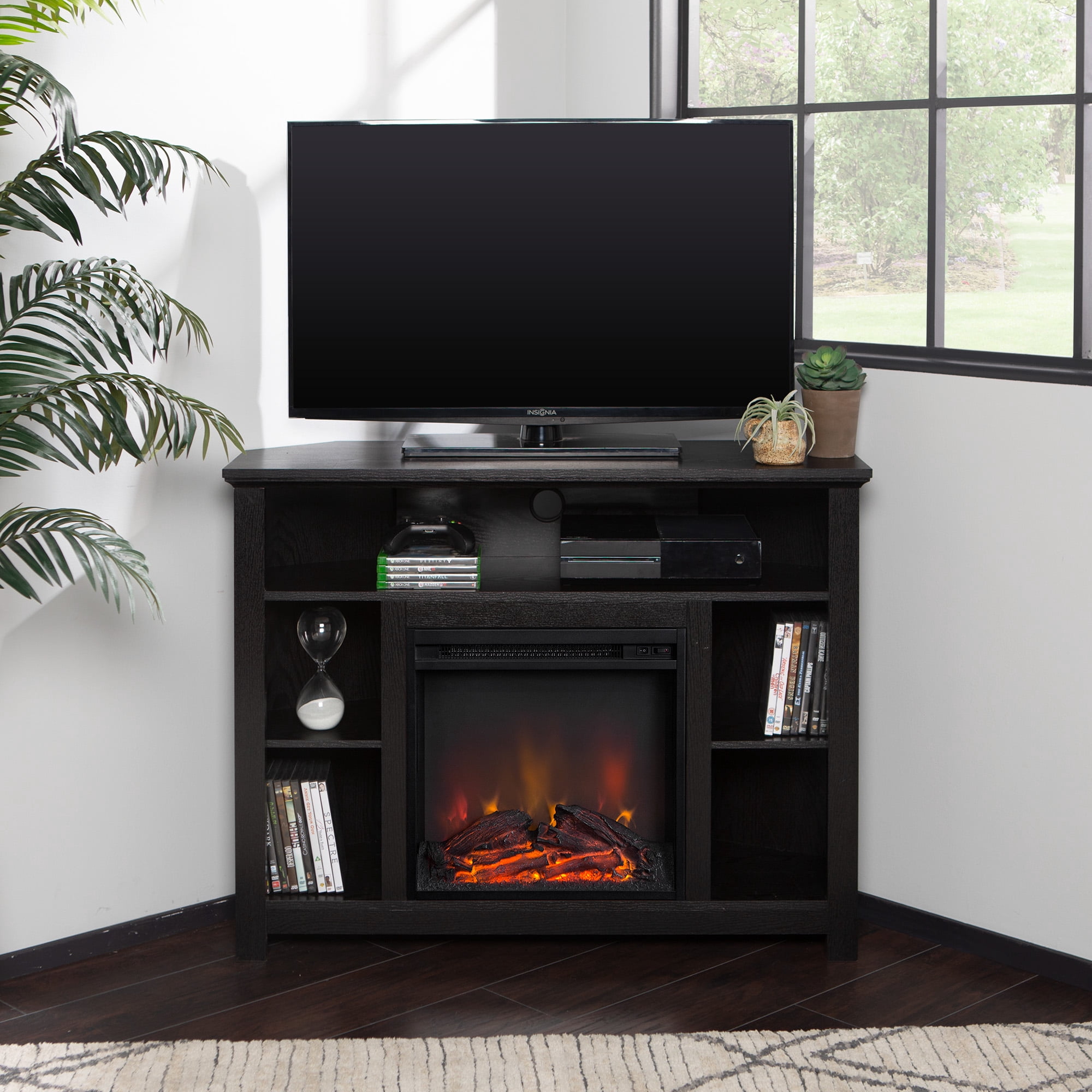 Walker Edison Tall Corner Fireplace TV Stand for TVs up to 50", Black