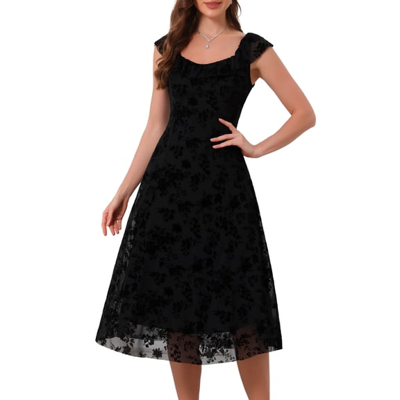DARING DIVA Women's Gothic Sweetheart Neck Sleeveless Floral Dress S Black