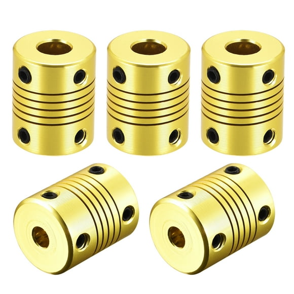 Unique Bargains 5 Pcs 8mm to 5mm Aluminum Alloy Shaft Coupling Flexible Coupler L25xD20,Golden Tone