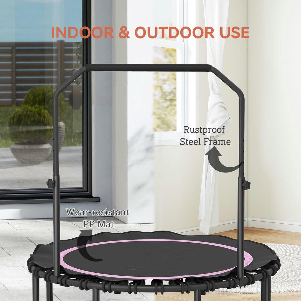Resenkos 45-Inch Foldable Mini Trampoline with Adjustable Handlebar - Pink