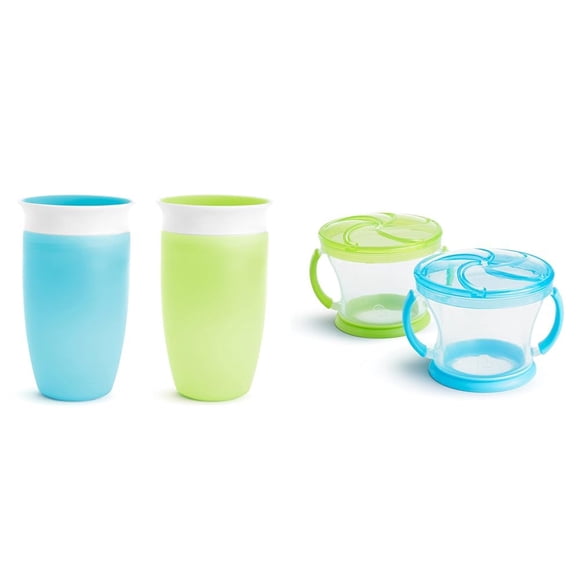 Sippy Cup Munchkin Miracle 360, a prueba de derrames, 300 ml, paquete de 2, más colector de aperitivos