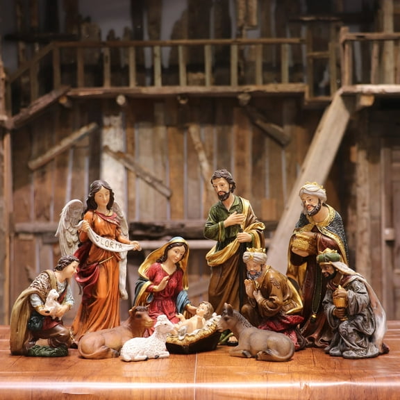 Zayton Nativity Set Nativity Scene ZT-0038 Multicolor 11 Piece 12 in