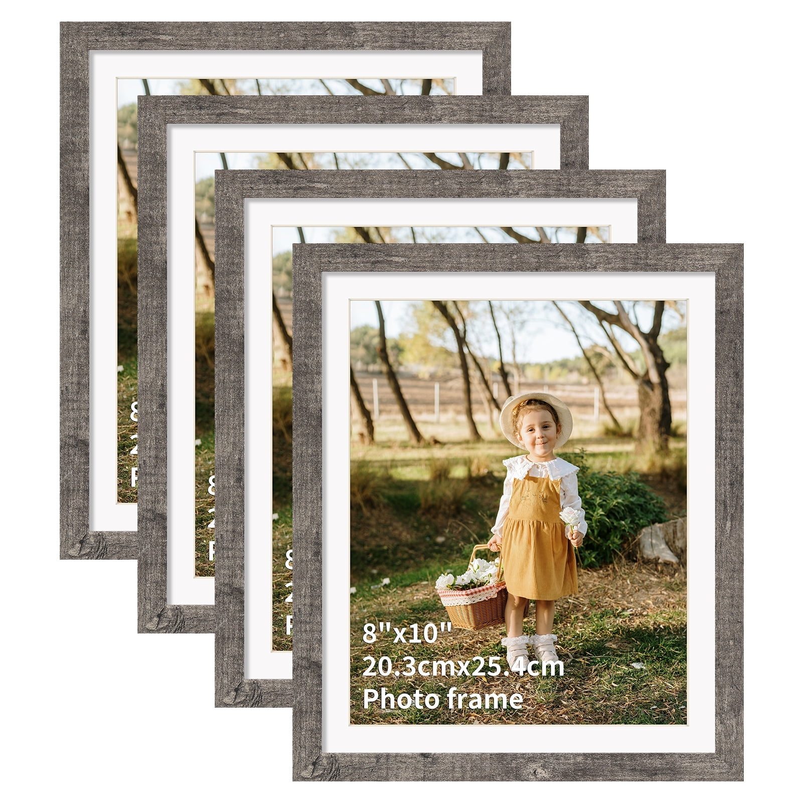 4-Pack Gray Rustic 8x10 Picture Frame, Matted to 9x11