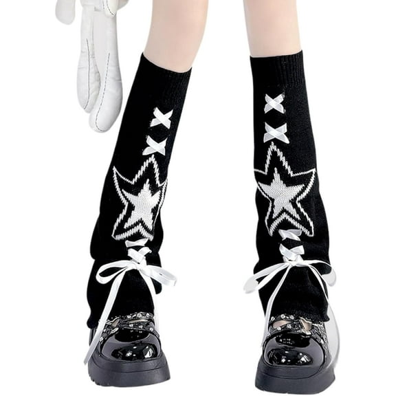 PIKADINGNIS Leg Warmers for Women Cute Punk Y2k Stars Japanese Style Covers Girls Bowtie Lace Straps Cotton Knitted Kawaii Trumpet
