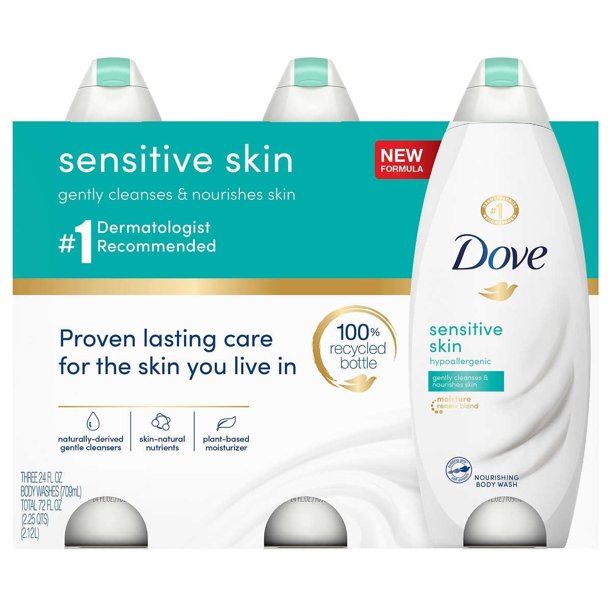 Dove Sensitive Skin Body Wash, 24 Ounce (Pack of 3)