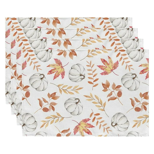 Mom's Best Manteles individuales con diseño de calabaza y hoja de arce, resistentes al calor y antideslizantes, 4 unidades