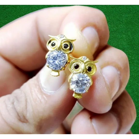 New Jewels 2 Ct Round Cut Lab-Created Diamond Owl Solitaire Stud Earrings 14K Yellow Gold Plated