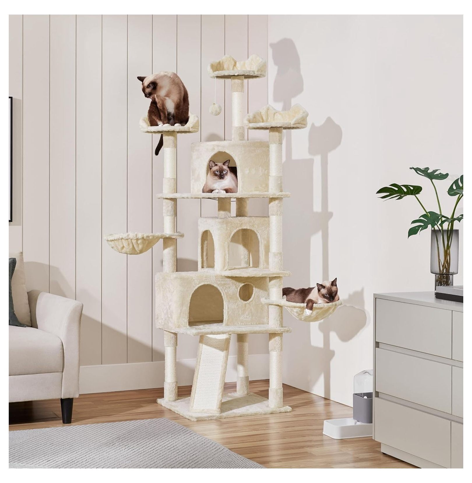 Cat Trees for Large Indoor Cats, 76.5'' Cat Tower with Perches & Condos