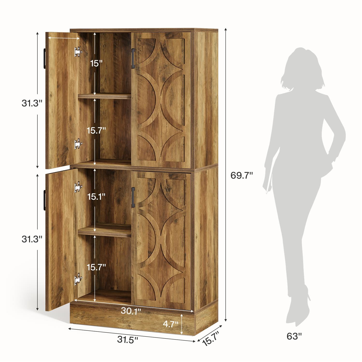 Demi Bonn 71" Bohemian Carved Wood Bookshelf, Stylish Storage Cabinet for Living Room, Versatile Bookcase with Decorative Accents, Brown