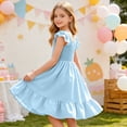 thumbnail image 4 of ZOYOEN Girls Swing Dress- Summer Cute Square Neck Ruffle Short Sleeve Kids Casual Dress Light Blue Size 5, 4 of 8