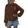 thumbnail image 2 of Womens Turtle-Neck Oversized Sweaters Casual Long Sleeve Pullover Loose Chunky Knit Jumper Brown S, 2 of 10