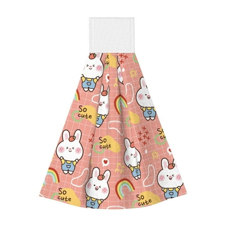 

Zufioo Rabbit So Cute Print Coral Fleece Velcro Hand Towel Hangable Absorbent Hand Towel Suitable for Kitchen Bathroom Household Items