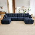 thumbnail image 3 of 4-Seater Modular Sofa Set with 2 Ottomans, Solid Wood Frame & High-Resilience Cushions - Adaptable for Living Rooms, Home Offices or Vacation Rentals - Blue Chenille Upholstery, 3 of 9