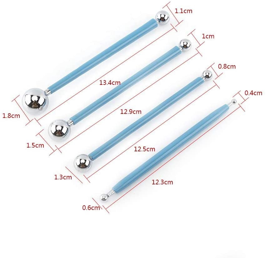 Walfront 4 Pcs Modeling Ball Tools Double Ended 8 Stainless Steel Dotting Clay Indentation DIY Ceramics Pottery Carving Tool Embossing Sculpting Set
