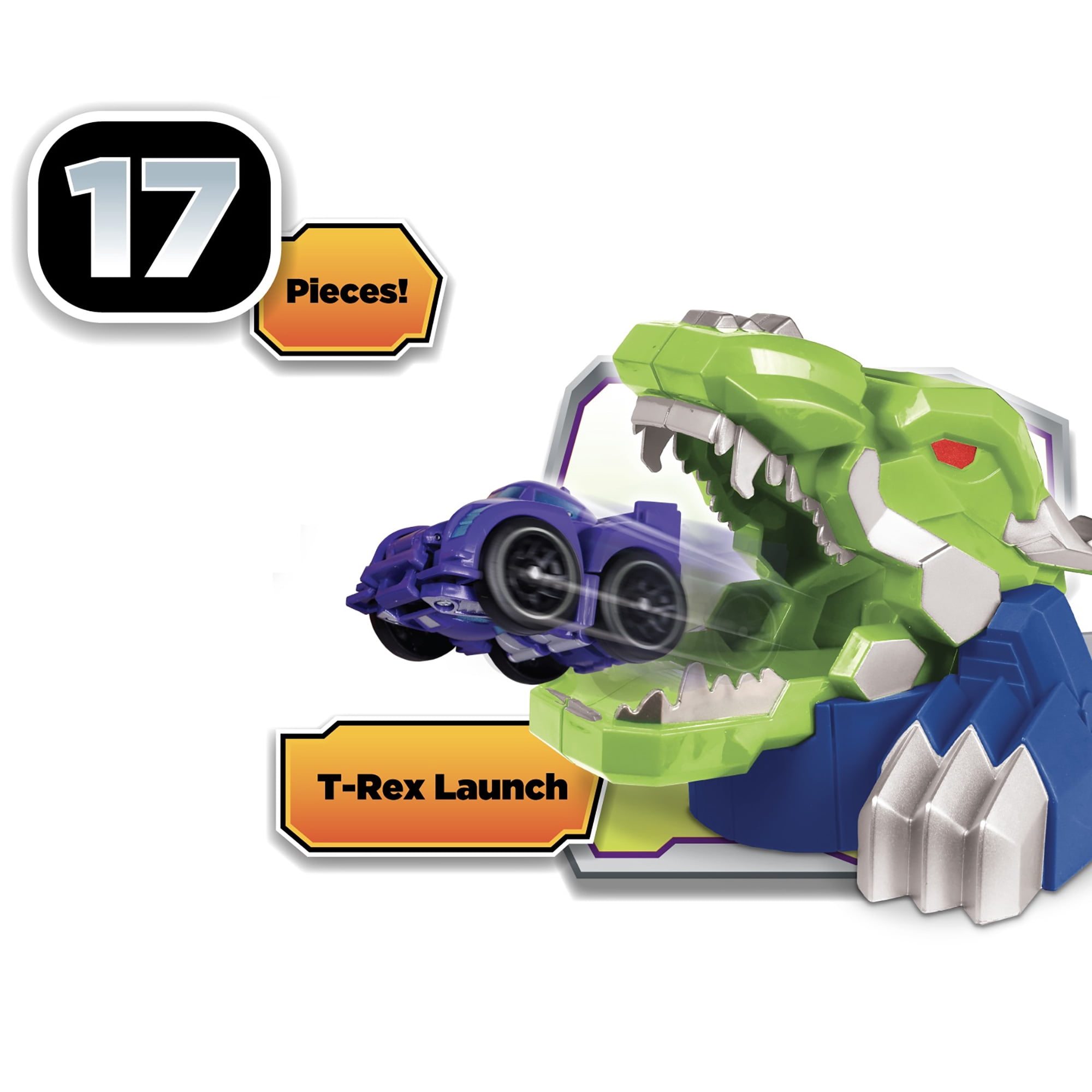 NKOK Supreme Machines: Attack Launch Track - T.Rex - Rocket Bot #42021, 17 Piece Set, Purple Transforming 2-In-1 Car & Robot, Easy Assembly, For Ages 3+