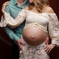 thumbnail image 4 of 2 in 1 Offs Shoulder Lace Maternity Dress for Photography Split Pregnancy Long Dresses Gown for Photo Baby Shower, 4 of 8