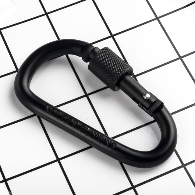 TFixol Mousqueton en Aluminium Noir en Forme de D avec Grille à Vis pour Activités de Plein Air - 1 Paquet