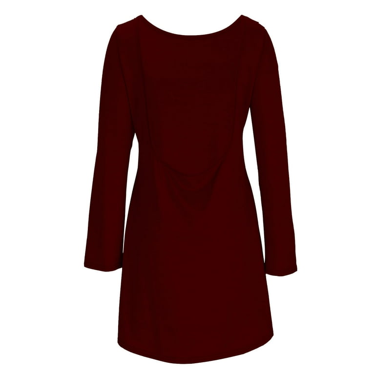 IROINNID Long Sleeve Dress for Women Thigh-Length Fit&Flare Dress Fall and  Winter New Slim Trendy Dress V-neck Bubble Sleeve Pleated Skirt,Burgundy -  Walmart.com