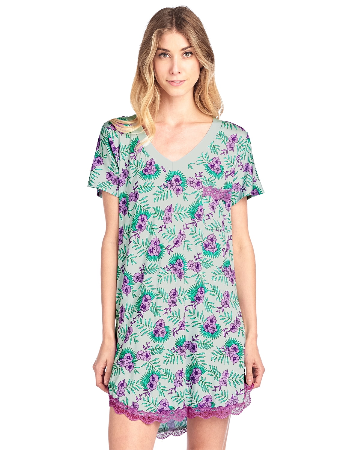 Casual Nights Women's Rayon Short Sleeve Floral Dorm Sleepwear