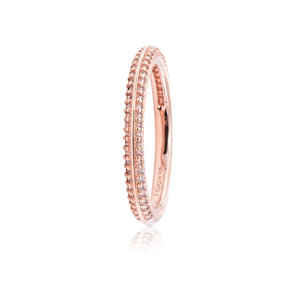 Pandora ME Pavé Ring - Rose Gold Ring for Women - Layering or Stackable Ring - Gift for Her - 14k Rose Gold-Plated Rose with Cubic Zirconia - Size 7.5