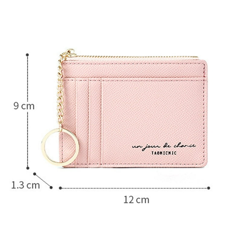 Keychain wallet with ID Window, Wallet Women Key Holder Small Leather  Zipper, Credit Card Case for Womens, Girls(Pink)