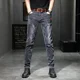 thumbnail image 3 of Pantalones de trabajo ajustados para hombre, pantalones vaqueros negros de invierno para hombre, pantalones ajustados de estilo coreano, moda informal Harajuku, 3 of 5