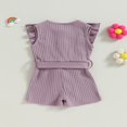 thumbnail image 4 of Toddler Baby Girl Clothes Rompers Ribbed Ruffle Sleeveless Button Belted Romper Short Jumpsuit Summer Outfit Brick Red 12-18 Months, 4 of 7