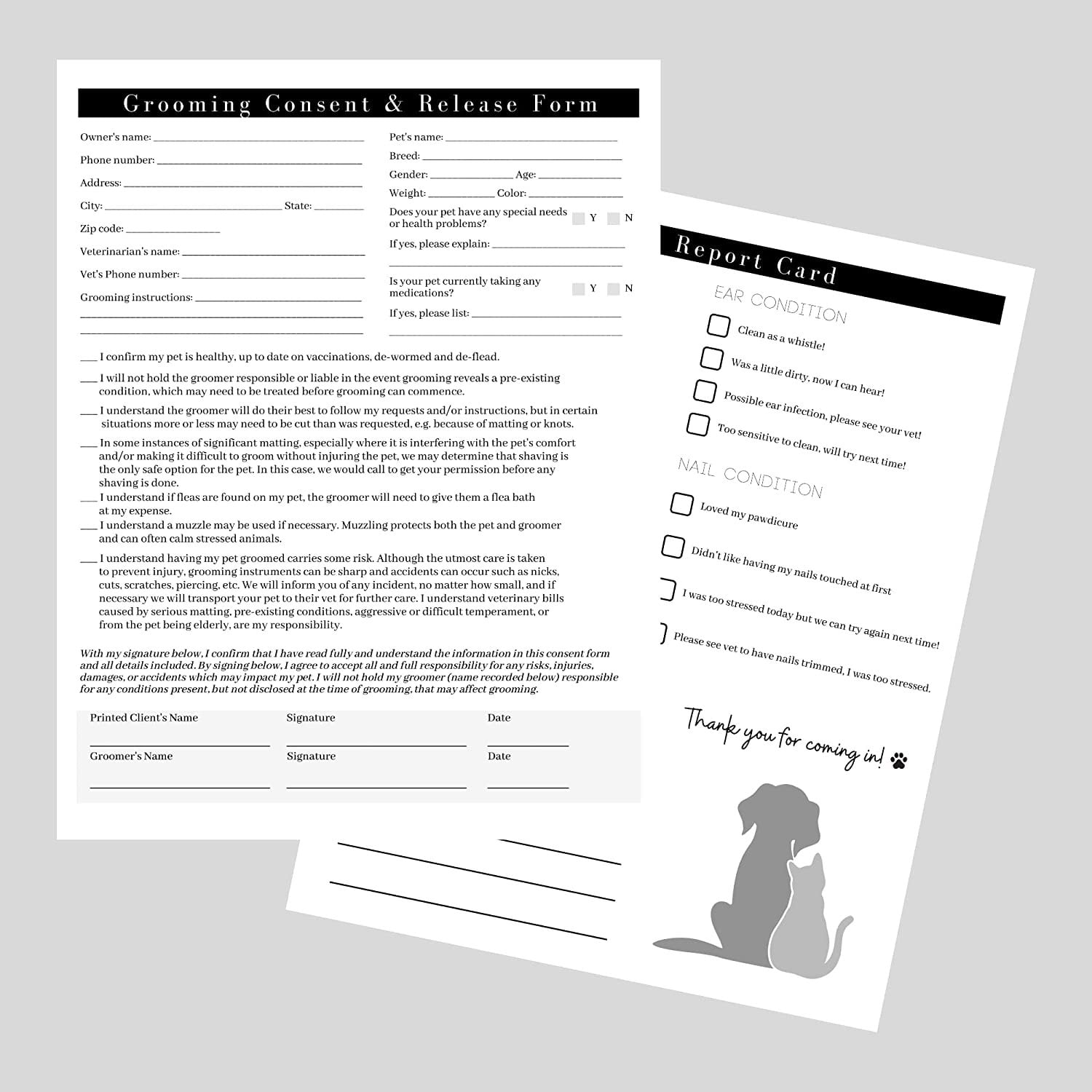 Grooming Business Liability Forms Pet Grooming Intake Forms & Consent ...