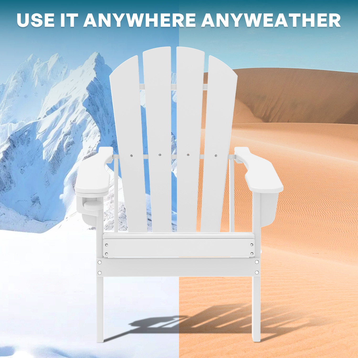 FURRYFECTION Folding Adirondack Chair with Cup Holder,All-Weather HDPE Outdoor Fir Pit Chairs for Patio Garden Backyard,White