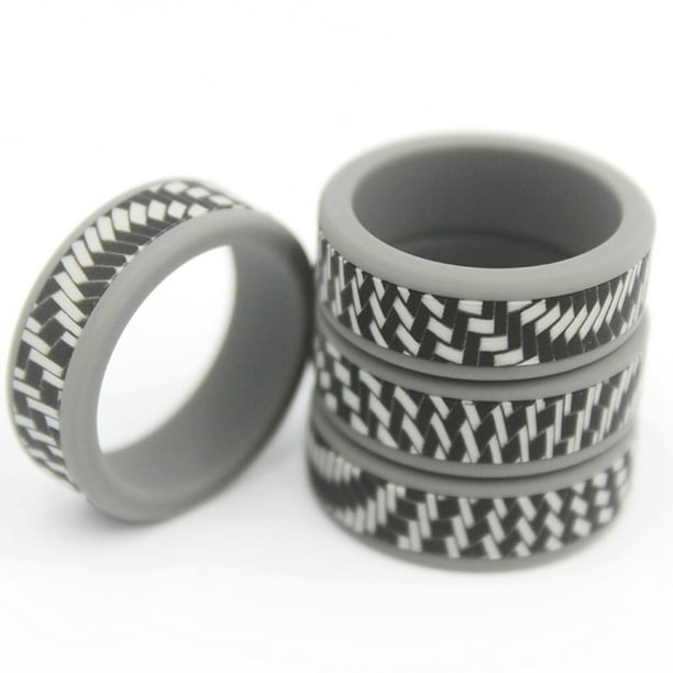 Anillos de boda de silicona para hombre, anillos de silicona con diseño de fibra de carbono para hombres, bandas de compromiso de goma con borde, comodidad para el entrenamiento, 8 mm de ancho-2,5 mm