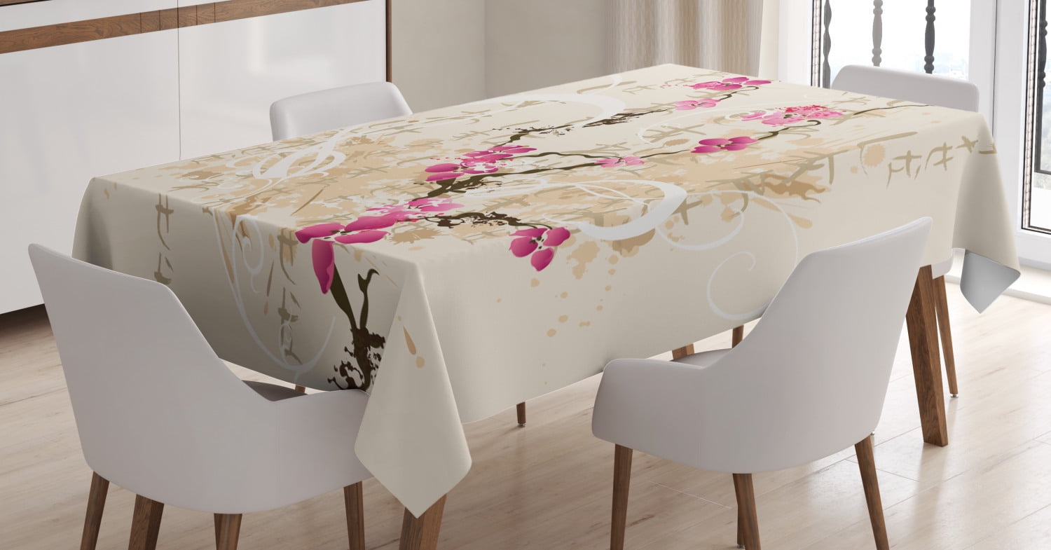 Cherry Blossom Tablecloth, Painting Style Japanese Sakura Tree on