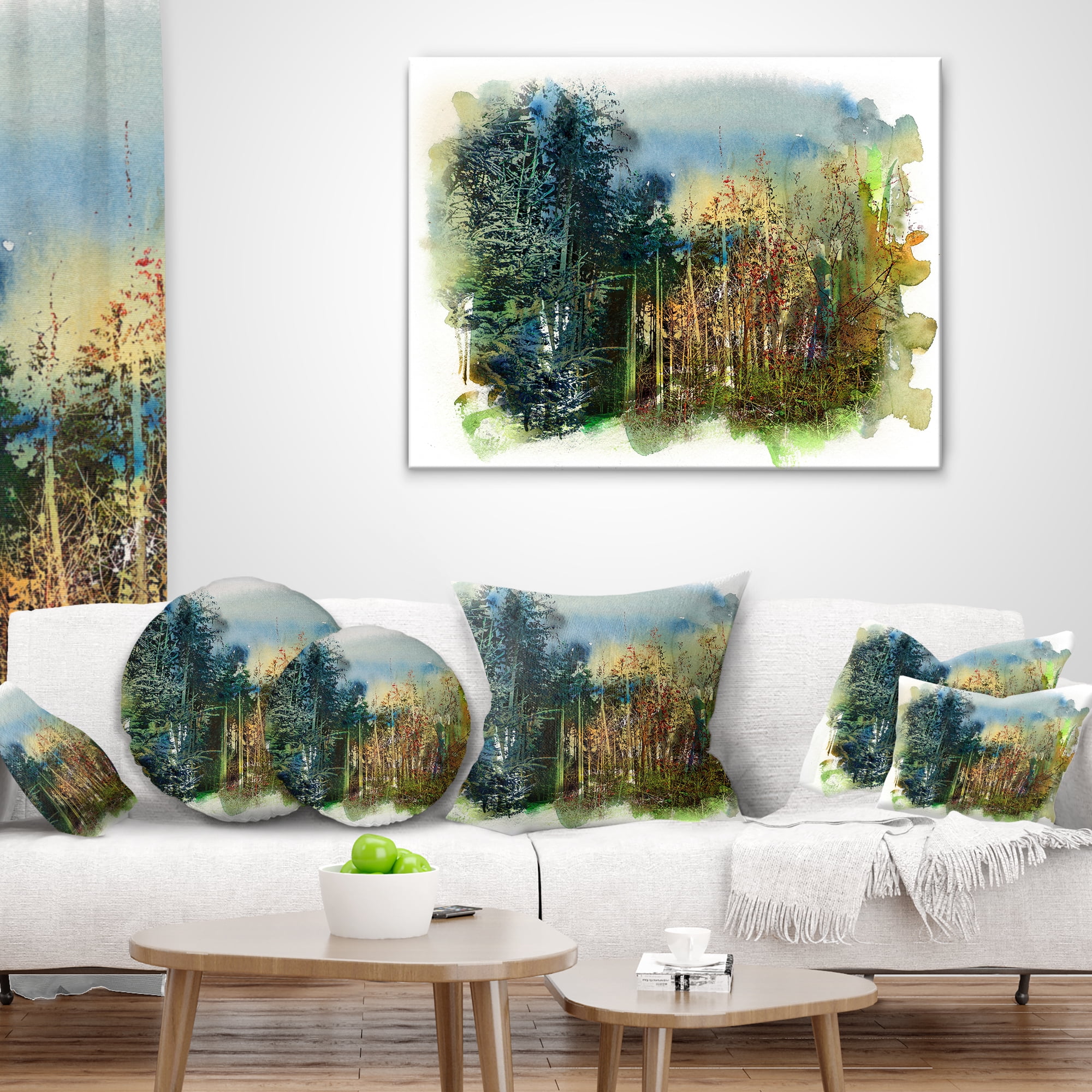 Designart Forest Motif Watercolor - Landscape Painting Throw Pillow - 16x16