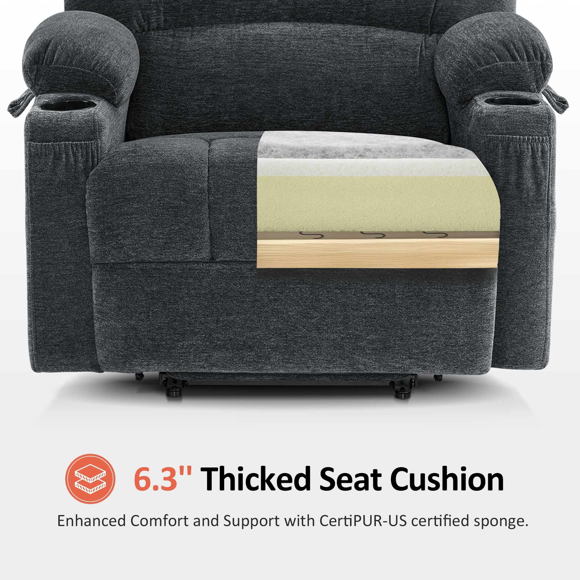MCombo 27.2'' Extra-Wide Seat Oversized Power Lift Recliner for Big Tall, Fabric(Large-Wide, Dark Grey)
