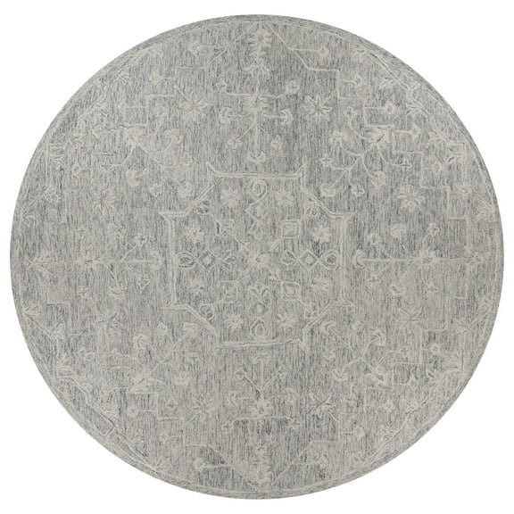 Laddha Home Designs 7.75' Silver and Gray Floral Hand Hooked Round Wool Area Throw Rug