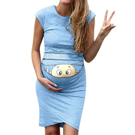 

Zlekejiko Maternity Print Pregnant Mini Dresses Maternity Props Casual Women Maternity dress