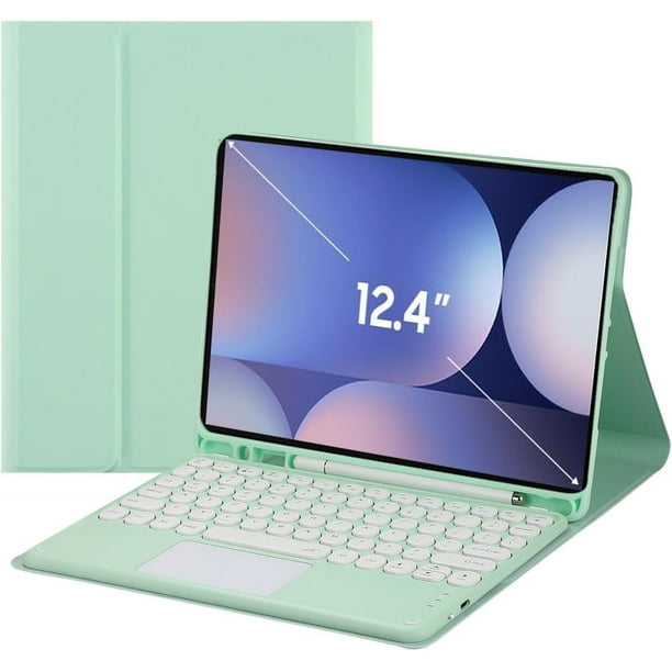 Funda con teclado táctil para Samsung Galaxy Tab S10+ Plus/ S9 FE Plus/Galaxy Tab S9+ Plus de 12,4", con portalápices - Teclado Bluetooth táctil magnéticamente desmontable