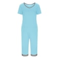 thumbnail image 4 of Blmnix Plus Size Pajamas Ladies Pajamas Sets Bamboo Pajamas Sleepwear Sets Pjs Sets V-Neck Short Sleeve Blue 7/8th Womens Pajama Sets Shorts,XL, 4 of 7
